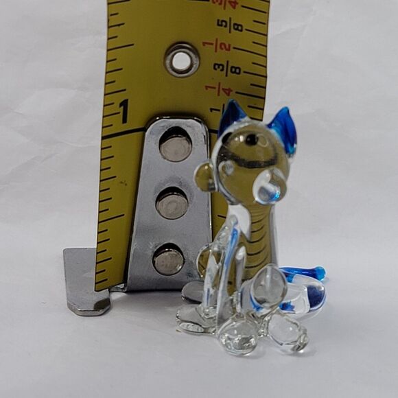 Frankencat Glass Cat Miniature Figurine 1¼" TINY Blue Tip Ears Tail - Picture 8 of 9